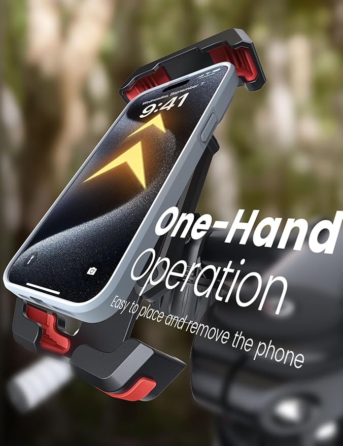 Pnitri Bike Phone Holder for iPhone, Samsung, 1S Quick Install Handlebar Mount, Motorcycle and Bicycle Phone Holder, Large Phone Case Compatible