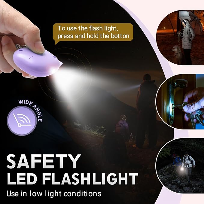 Safe Sound Personal Alarm, 130 dB Loud Siren Song Emergency Security Alarm Keychain with LED Light, Personal Sound Safety Siren for Women, Men, Children, Elderly(Purple)