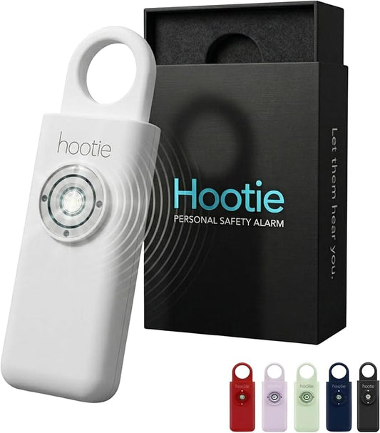 HOOTIE Personal Safety Alarm for Women, Men and Kids — 130dB Personal Alarm Keychain, Pull Pin Safety Alarm Keychain with Strobe Light, Self-Defense Alarm for Campus, Travel and Running — White