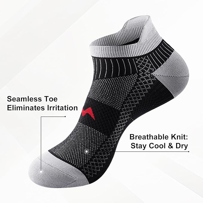 Ankle Compression Socks for Men and Women 6 Pairs, Low Cut Breathable Seamless short Running Socks with Arch Support