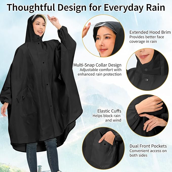 Ultra-Wide Rain Poncho for Adults, Waterproof EVA Cape with Sleeves, Reusable Lightweight