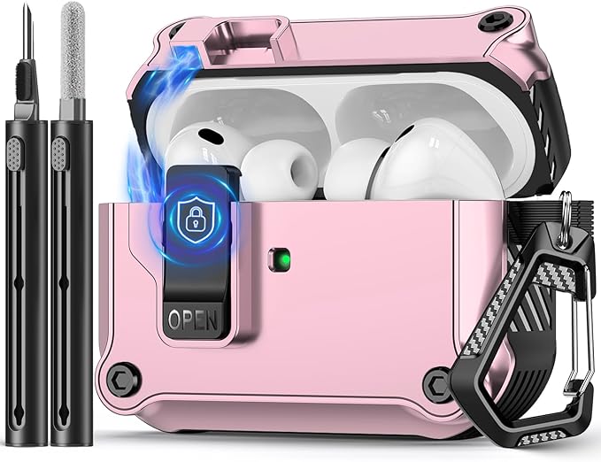 Pohgelan Compatible with AirPods Pro 3 Case,Magnetic Automatic Lock with Cleaning Kit,Compatible with Magsafe Cover-Pink