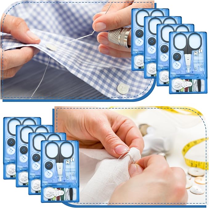 25 Boxes Mini Travel Sewing Kit Quick Fix Sewing Kits Bulk Basic Portable Pre Threaded Needle Emergency Repair Tool for Christmas Gifts Beginner Traveler Home Hotel (Blue)