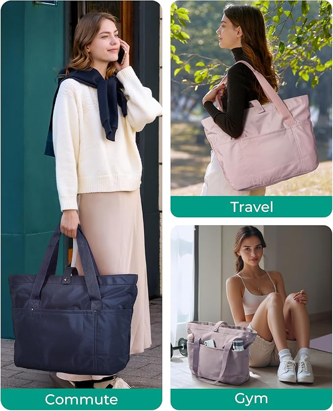 BAGSMART Tote Bag for Women, Foldable Tote Bag With Zipper Travel Shoulder Bag Handbag for Work