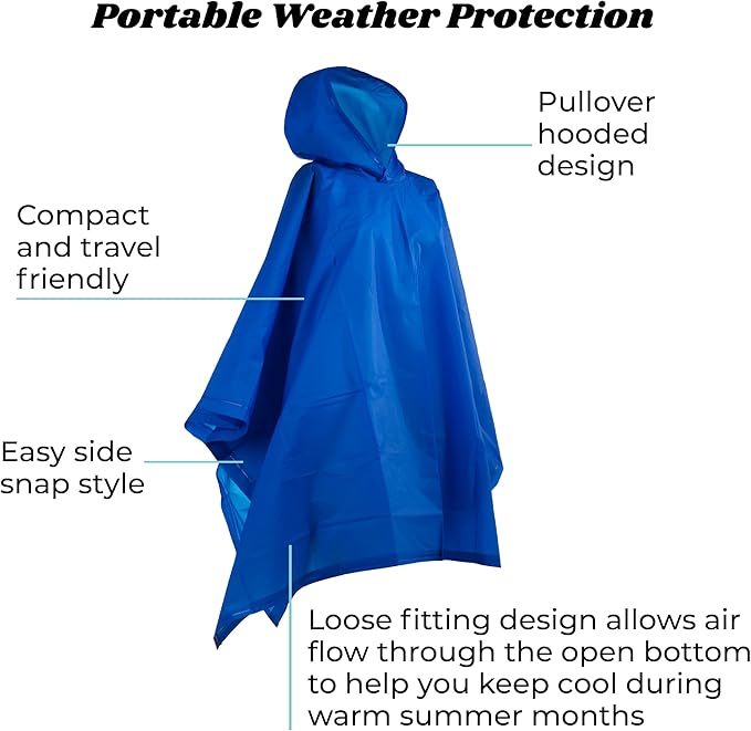 totes Adult Packable Lightweight Adjustable Rain Poncho