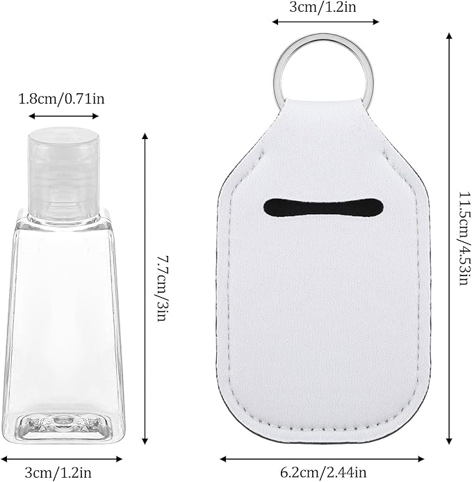 Lemecima 60 Pcs Hand Sanitizer Keychain Holders Set with 30 Pieces Hand Sanitizer Holder and 30 Pieces Empty Refillable Travel Bottles Keychain Holder for Backpack and Purse DIY Ornament Supplies
