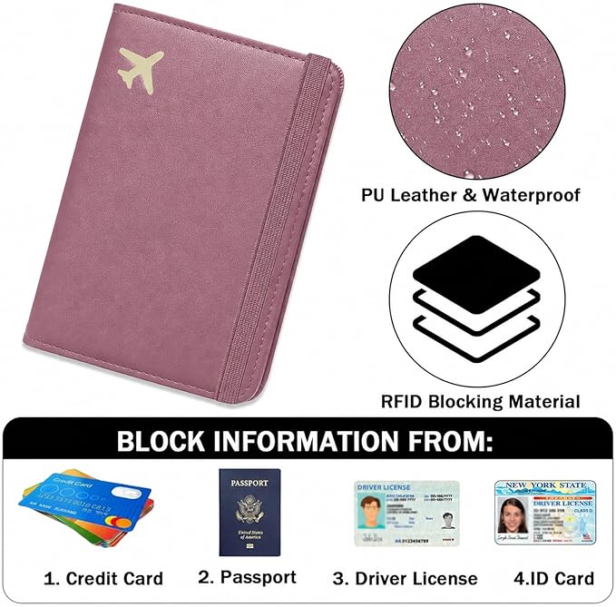 ZOPPEN RFID Blocking Passport Holder for Travel – PU Leather Waterproof Lightweight Passport Cover Wallet for Women Men, Travel Organizer with Card Slots for Airline Tickets & Passport Book, Purple