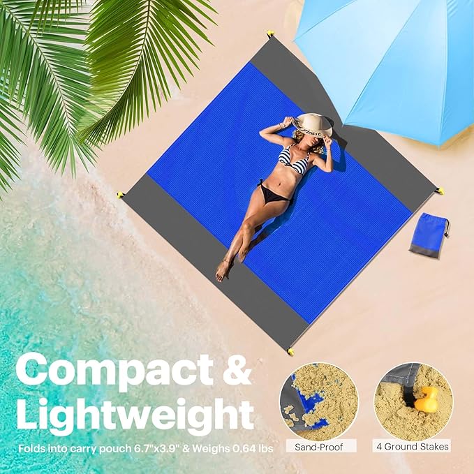 EASYFUN Beach Blanket Sandproof Oversized, 79''×83'' Extra Large Beach Mat, Portable Picnic Mat for Travel Camping Hiking, Lightweight Beach Essentials Family Water Resistant Mat