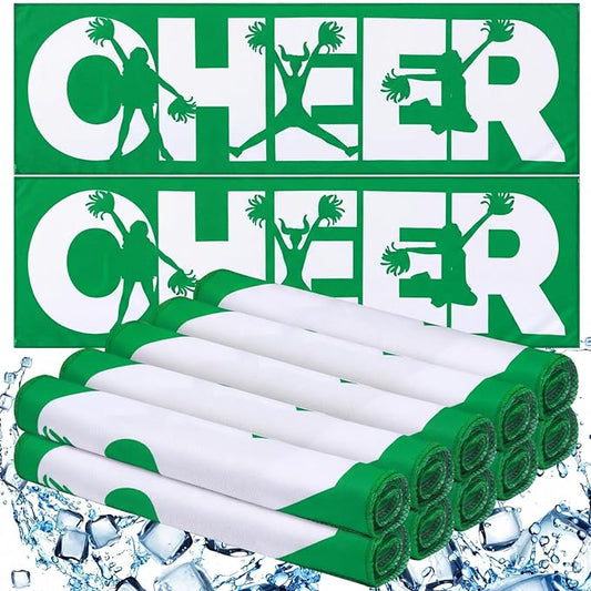 12 Pcs Cheerleader Cooling Towel Cheer Gifts Bulk for Team Cheer Sports Gifts with Bags 40" x 12" Breathable Chilly Microfiber Cooling Towel for Yoga Sport Gym Party Favor (Green)