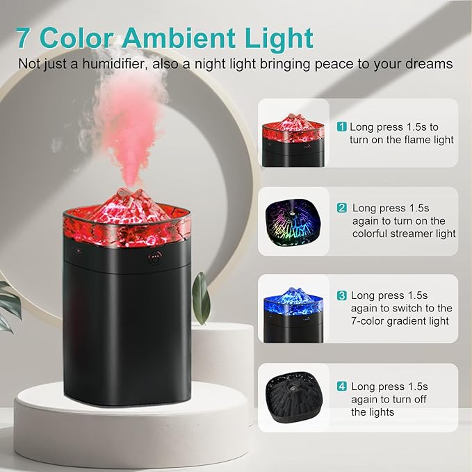 Portable Small Humidifier, 400ml Cool Mist Humidifiers for Bedroom, USB Powered Desktop Humidifier with Light for Car, Office, Travel, Plants, Auto Shut-Off, 2 Mist Modes, Super Quiet, Black-Crackle