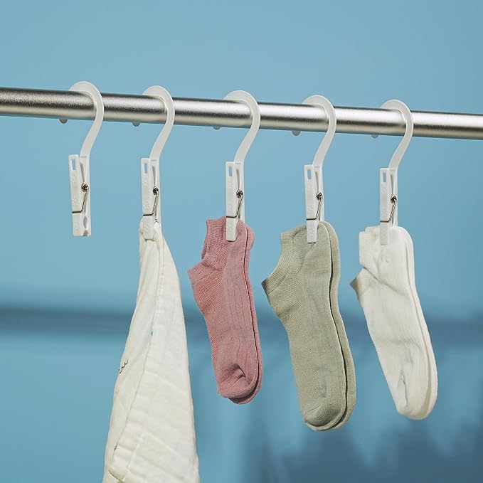 New Talent Laundry Hooks Clip Set of 12, Clothing Pin Hooks, Plastic Clothes Hangers, for Bathroom Travel Portable,White
