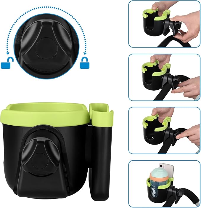 Accmor Stroller Cup Holder with Phone Holder, Bike Cup Holder, Universal Cup Holder for Uppababy Nuna Doona Strollers, 2-in-1 Cup Holder for Walker, Wheelchair, Scooter