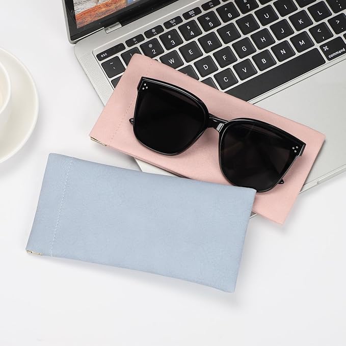 Sightor Sunglass Case, 2 Pcs Soft Eyeglass Cases for Women Portable Squeeze Top Leather Glasses Pouch
