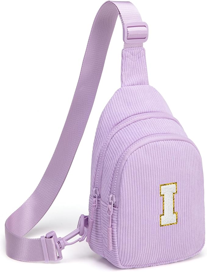 Viverte Small Corduroy Sling Bag Initial Crossbody Bag Fanny Pack for Girls Personalized Birthday Gifts for Teen Girls Gifts