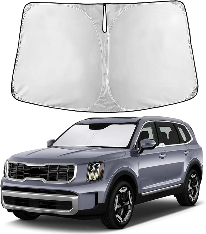 Autovir Windshield Sun Shade Fit for 2020-2023 2024 2025 Kia Telluride Sunshade, Front Car Window Shades Sun Visor, Blocks UV Rays & Heat, Car Accessories