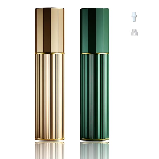 Perfume Travel Refillable Bottle Cologne Portable Atomizer Fragrance Scent Sprayer Pump Fill from Bottom Mini Pocket Size 5ml for Travel Essentials & Best Gift (Gold+Green)