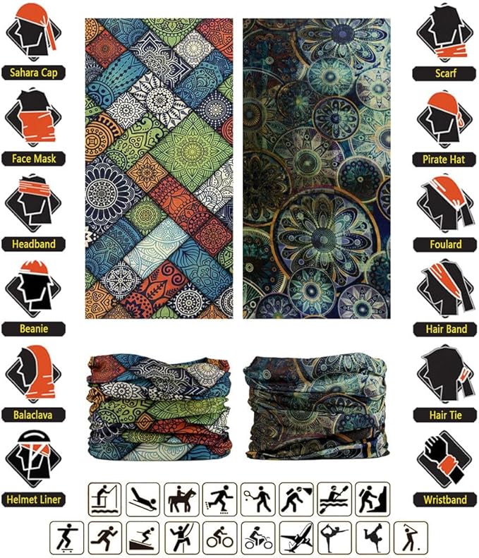 VANCROWN Headband Neck Gaiter Head Wrap Headwear Face Mask Magic Scarf Bandana for Men and Women