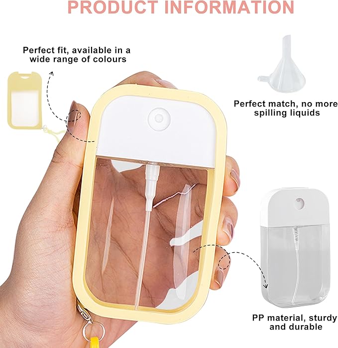 Refillable Hand Sanitizer Spray Bottle - 1oz / 30ml Leakproof Empty Spray Bottle with Silicone Case, Funnel & Clip,Portable Mini Travel Sanitizer Holder for Purse, Pocket, Gym Bag