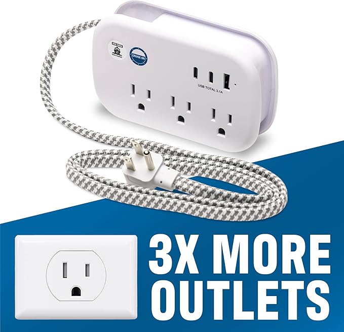 Cruise Approved Power Strip Non Surge Protector - 3.3 ft Wrapped Travel Extension Cord, 2 USB-C, 1 USB, 3 AC Outlet, Cruise Ship Essentials for Carnival, Princess & Major Lines in 2026 & 2027
