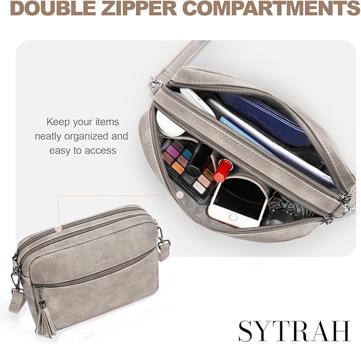 SYTRAH Anti-Theft Crossbody Purse for Women, Crossbody Shoulder Bag with Built-in Wallet & RFID Blocking for Travel Workout