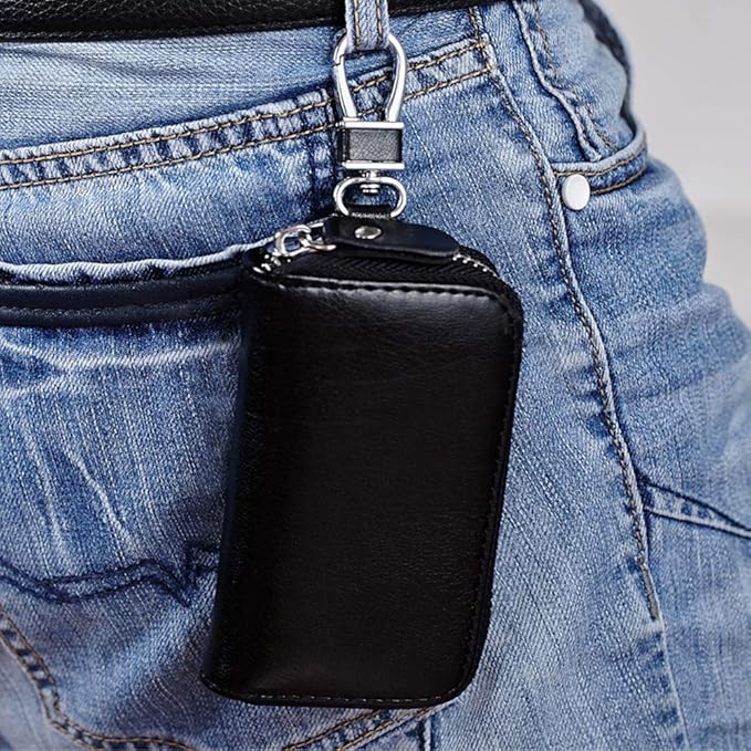 Genuine Leather Key Holder Bag with 2 Card Slot & 6 Hooks & 1 Access Card,Key Case Car Key Holder Wallet for Men Women