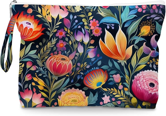 Fokongna Floral Print Wet Bag, Small Portable Waterproof Multi-Functional Organizer for Women, Ideal for Daily, Beach & Travel, Multicolor Bohemian Bloom