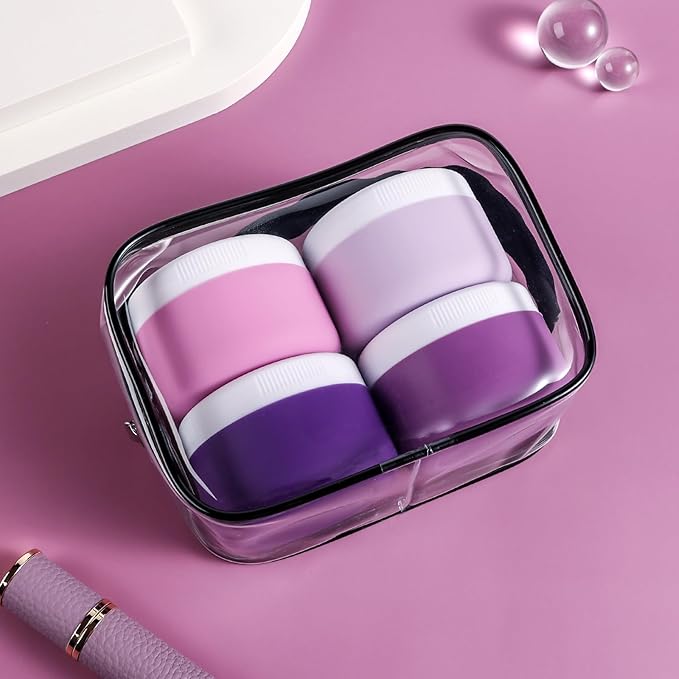 Kuangre Travel Containers for Toiletries, Silicone Cream Jars BPA-Free, Leak-proof 2oz Travel Size Containers, Portable Size Silicone Jars with Lid for Cosmetic Face Hand Body Cream (4 Pack)