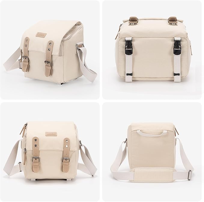 Cwatcun Camera Sling Bag for Women， Small Crossbody Bag Canvas Purse Compatible for Canon, Nikon, Sony Mirrorless Cameras & Lenses Cute Retro Beige
