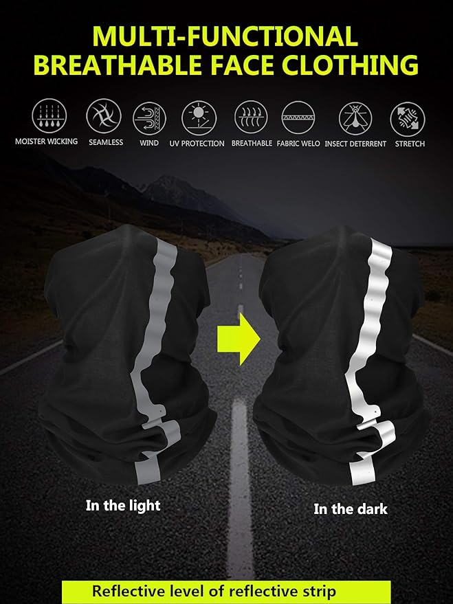 SATINIOR 8 Pcs Neck Gaiter Face Mask, Reflective Summer UV Protection Cooling Scarf Neon Breathable Bandana for Men Women