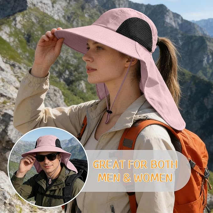 Sun Hat for Men Women with Neck Flap,UPF 50+ UV Protective Hiking Fishing Hats,Wide Brim Sun Hat for Women&Men