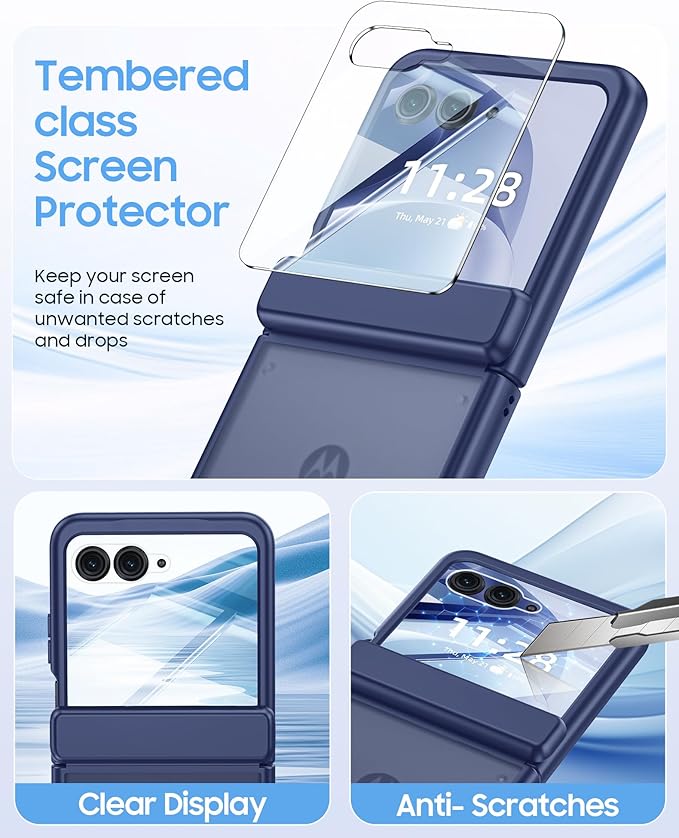 for Motorola Razr 2026 Case with Hinge Protection, Screen Protector, Ultra-Thin Skin Feel Translucent Frosted, Shockproof Cover for Moto Razr 2026-Blue