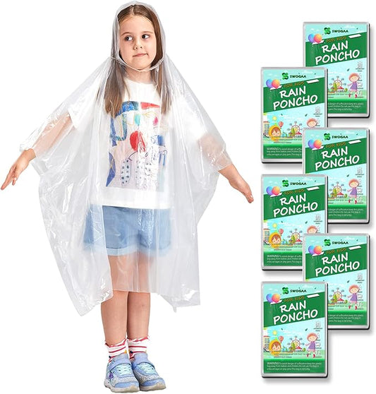 Disposable Rain Ponchos for Kids 6 Pack/Adults 10 and 6 Pack/Ponchos Family 6 Pack Extra Thicker Emergency Ponchos
