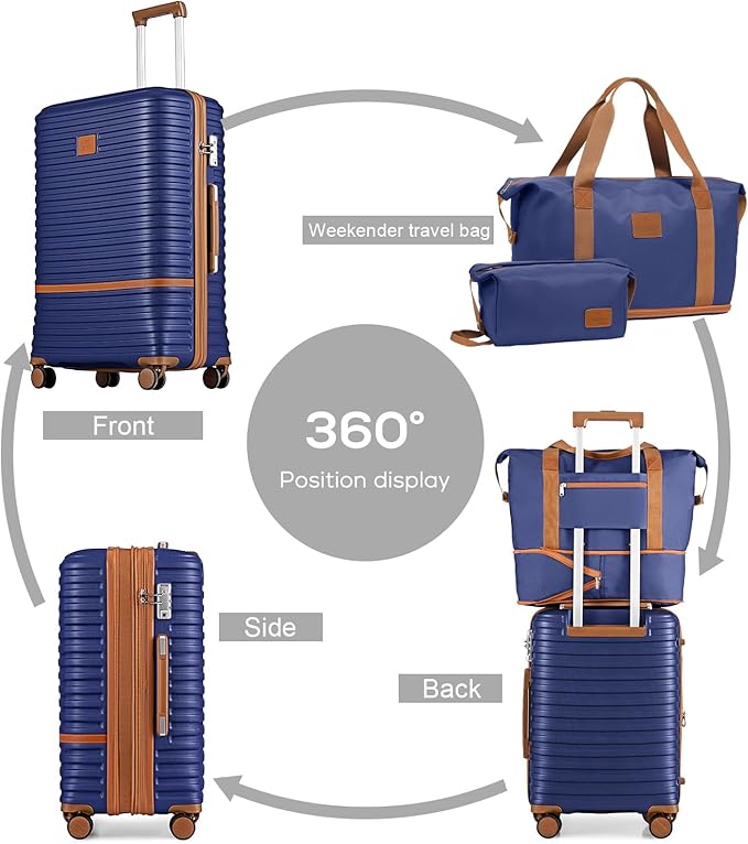 Joyway Carry On Luggage 20 Inch Expandable Suitcase with Spinner Wheel, 4 Piece Hard Shell Luggage Set with TSA Lock(Navy brown)
