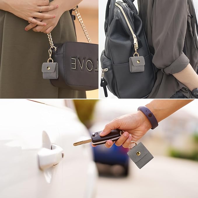 KUKUVR Mini Jewelry Holder Pouch with Keychain, Portable Travel Jewelry Organizer Box for Rings Earrings Necklace Stud, Small Velvet Jewelry Storage Bag for Gym Women (Grey)