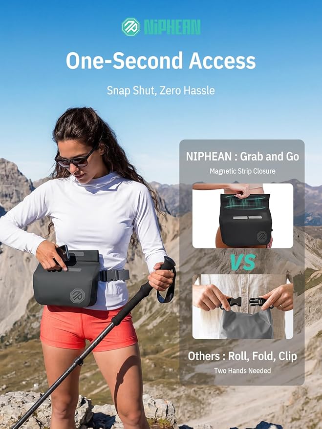 niphean IPX7 Waterproof Fanny Pack with Magnetic One-Hand Closure, Durable Waterproof Dry Bag, for Kayaking, Paddle Boarding, Beach Cruise Essentials, 2.5L Phone Pouch Dry Bags for Men Women