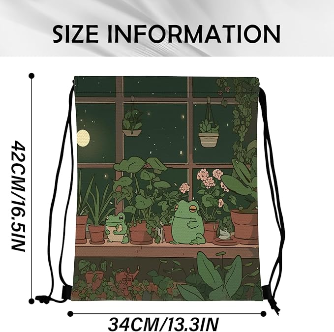 Drawstring Backpack Draw String Sports Bags for Gym Travel Beach Waterproof Cute Sackpack Men Women Aesthetic (13"×17")-Frog