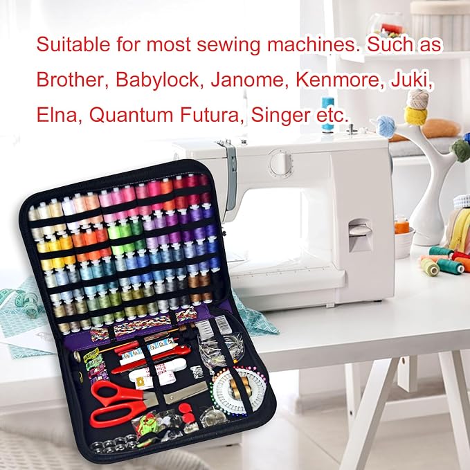 Sewing Kit with Case Portable Sewing Supplies for Home Traveler, Adults, Beginner, Emergency, Contains 60 Sewing Thread, Scissors, Needles, Measure etc（Dark Violet，XL)