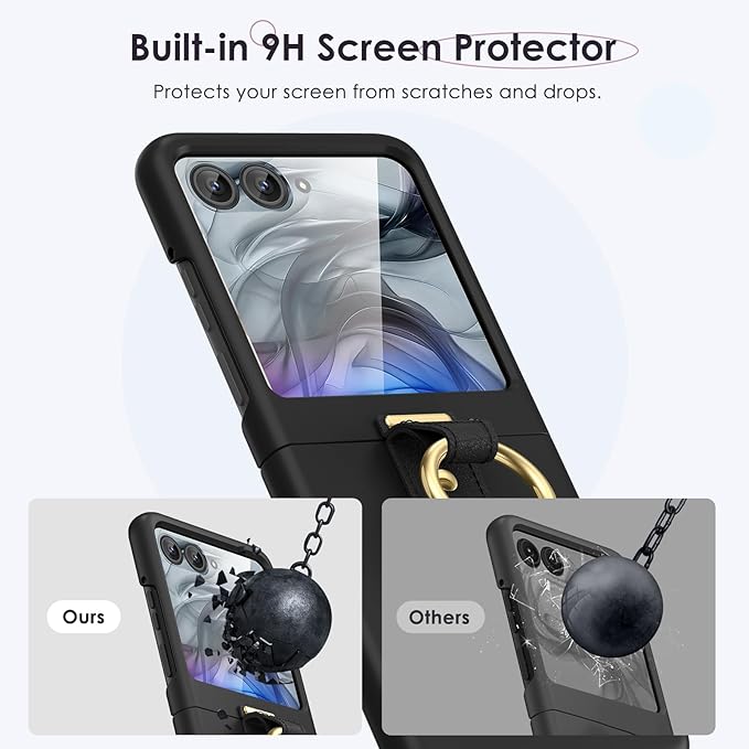 Maxdara for Motorola Razr 2026/2025/2024 Case [Not Fit Ultra or Plus], Built-in Screen Protector and Ring Holder, Hard PC Shockproof Phone Case for Moto Razr 2026/2025/2024 (Black)