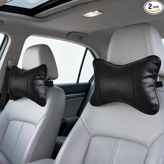 2 Pack Car Neck Pillow Soft Breathable Headrest Pillows for Driving Support, Universal Fit for Most Car Seats Decor Accessories（Black）