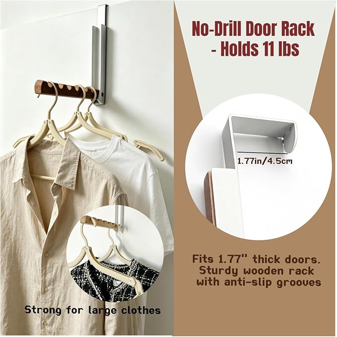 Over The Door Clothes Rack with 6 Hangers for Travel - Sturdy Portable Organizer for Hotels, Dorm, Apartment | Over The Door Storage Hook, No-Drill Folding Clothes Drying Rack