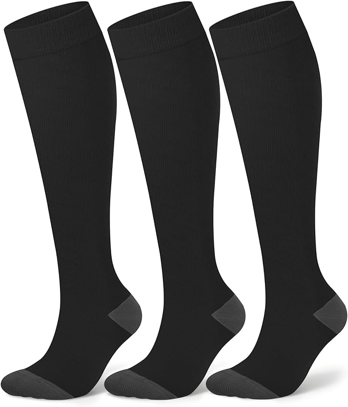 Compression Socks for Women 15-20 mmHg, Viscose from Bamboo, 3-Pair Knee High for Flying, Work & All-Day Comfort