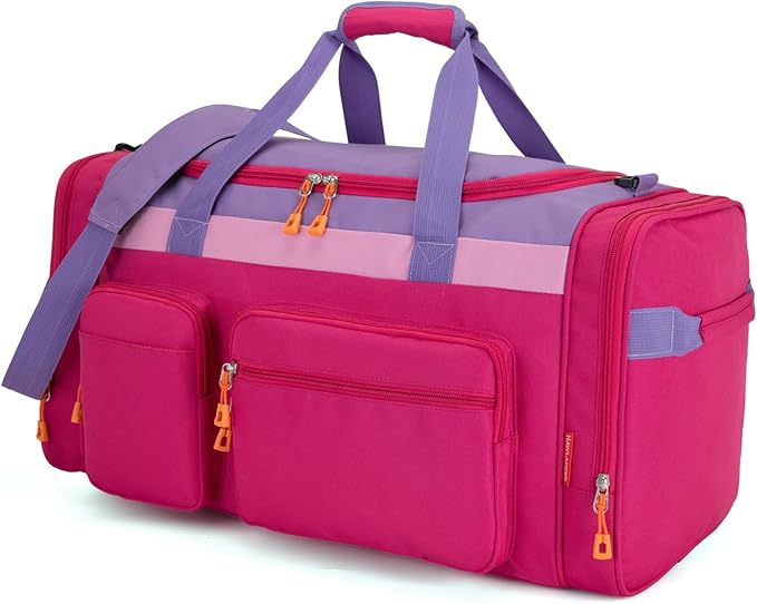 Large Kids Duffle Bag for Travel, Overnight, or Weekender, 22" inch (Rose Purple)