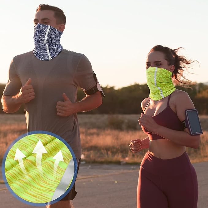 SATINIOR 4 Pcs Neck Gaiter Face Mask for Men Reflective Face Cover Scarf Summer UV Sun Protection Balaclava Bandana for Work