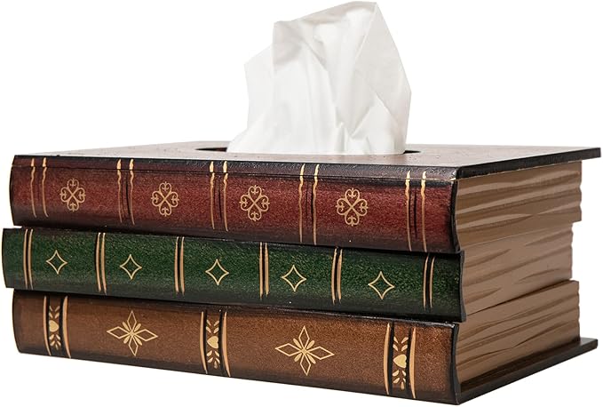 Crafted Classical Retro Wooden Antique Book Tissue Box Cover Tissue Holder Dispenser Paper Cover Case Napkin Holder Home Decor for Bathroom Living Room Office car Kitchen (red Rectangle)