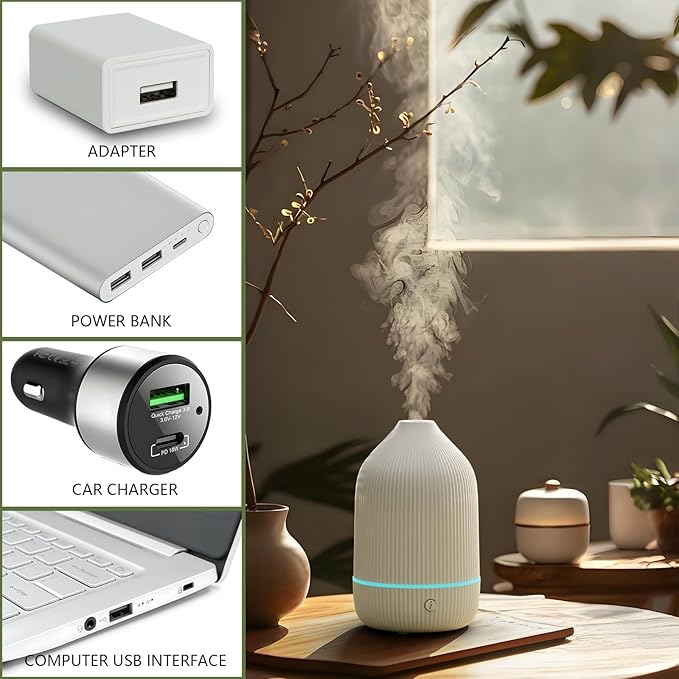 Diffuser,USB Plug-in Car Portable Aromatherapy Diffuser,Essential Oils for Diffusers with 7 Colors Lights 2 Switch Mode Waterless Auto Off for Car Home Office Room (USB Power)