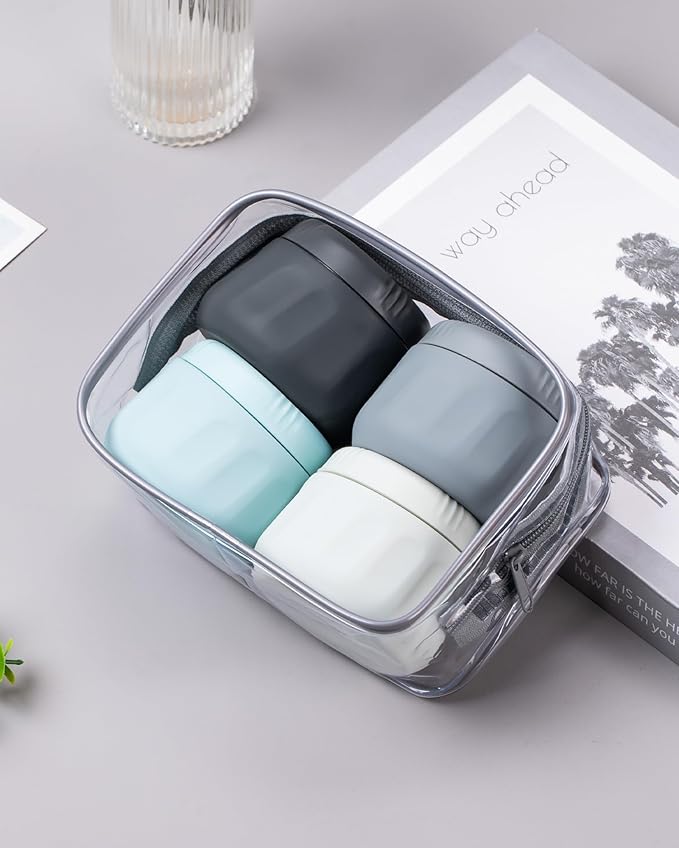 Mrsdry Travel Containers for Toiletries, TSA Approved Travel Size Toiletries 4 Pack, Refillable Containers, With Clear Bag, Leak Proof Silicone Jars, Essentials Creams Jars Carrying Small Items