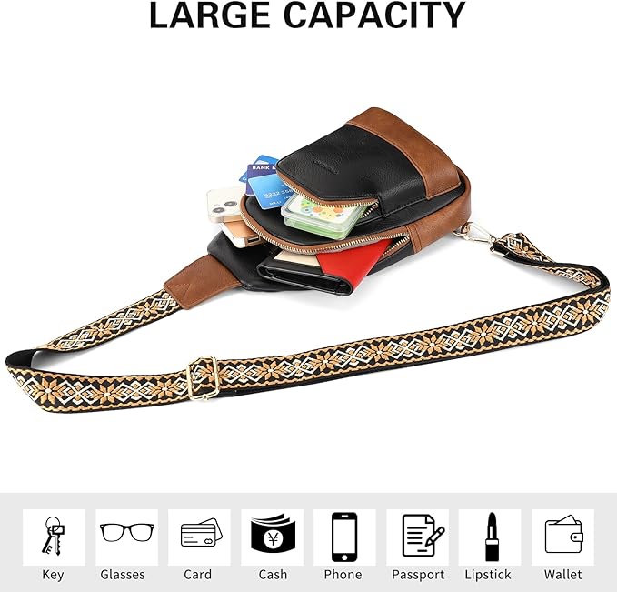 GAEKEAO Small Crossbody Sling Bag for Women Trendy Crossbody Purse Vegan Leather Fanny Packs Chest Bag Backpack