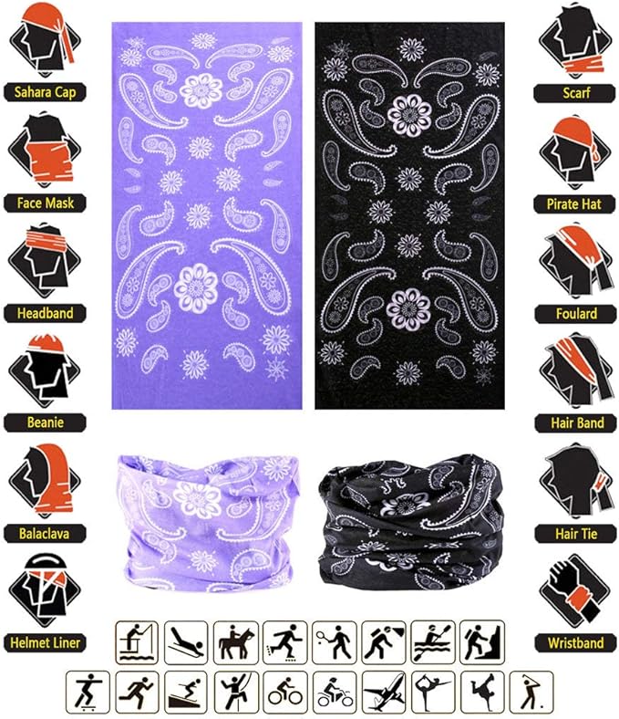 VANCROWN Headband Neck Gaiter Head Wrap Headwear Face Mask Magic Scarf Bandana for Men and Women