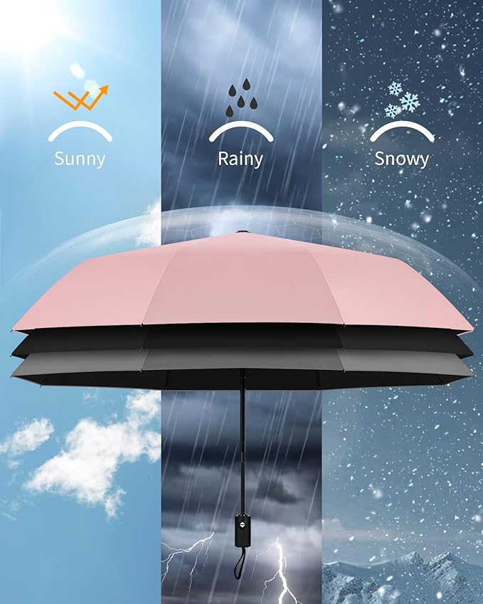 HIPPIH Compact Travel Umbrella for Rain - Windproof Automatic Umbrellas, UV Umbrella for Sun Protection with Black Anti-UV Coating, Portable Small Umbrellas for Backpack, Car, Walking, Kids, Women