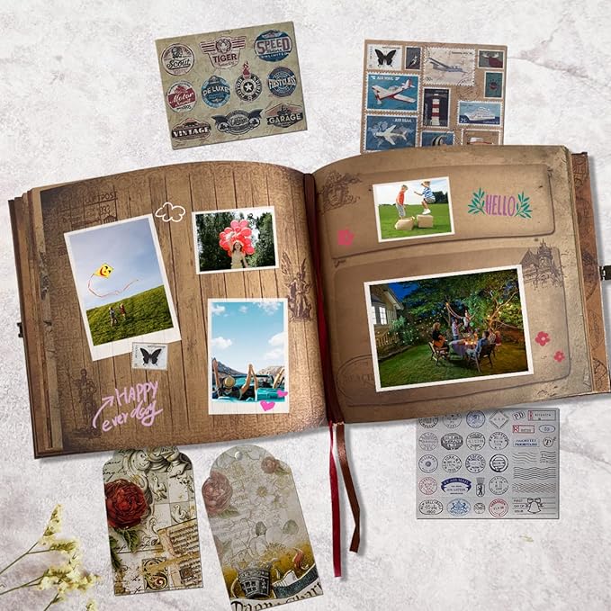 Our Adventure Book Retro Vintage, DIY Scrapbook Photo Album Travel Diary, Multipurpose Guestbook Memory Journal, Ideal Gift for Wedding Anniversary Travel Baby Friends Souvenir Keepsake